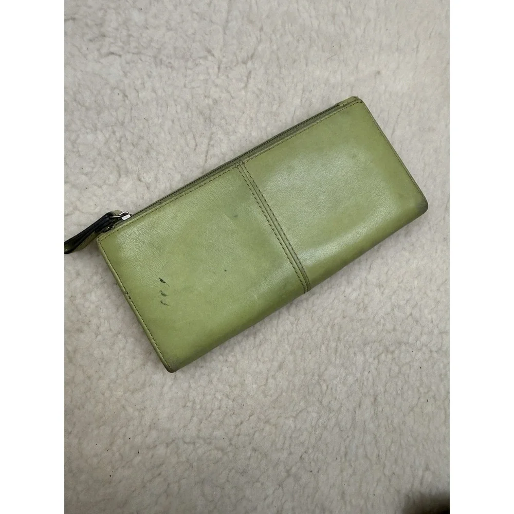 Vintage Y2K Fossil Spring Green Leather Trifold Wallet Organizer Retro 2000s